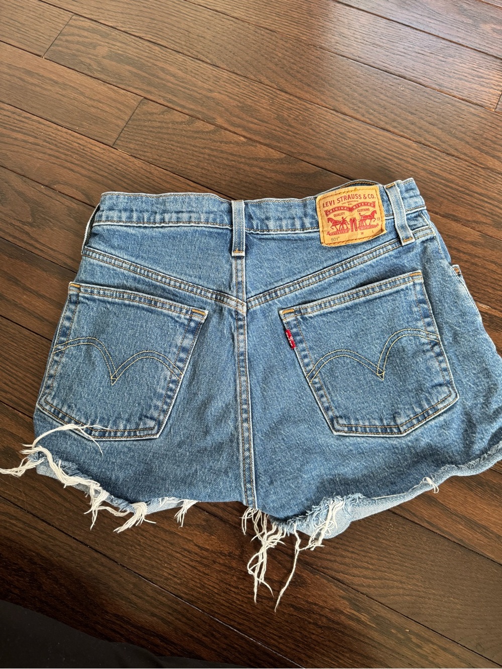 Levi's Frayed Hem Denim Cutoff Shorts - Blue - Picture 2 of 3